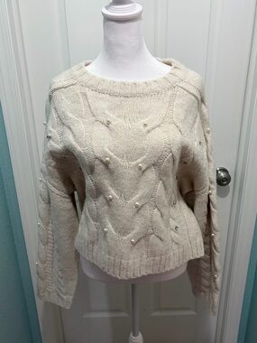 Primark Pearl Embellished Crop Sweater - Women’s Medium